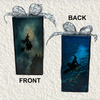 GLASS RECTANGLE BLOCK Halloween Decor Shelf Sitter Hand Painted Decoupaged FLYING WITCHES - REVERSIBLE Gray Sparkly Bow Gift Idea - JAMsCraftCloset