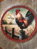 CHARGER PLATE GRAYISH BROWN WOODGRAIN PLASTIC ROUND - GOOD MORNING - ROOSTER - DECOUPAGE Upcycled Repurposed Wall Art or Shelf Sitter KITCHEN Home Decor Gift - JAMsCraftCloset