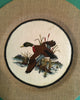 CHARGER PLATE Tan BURLAP Covered PLASTIC ROUND - DUCK FLYING LEFT - CRANSTON FABRIC PRINT DECOUPAGE Upcycled Wall Art - Shelf Sitter Man Cave Home Decor Gift - JAMsCraftCloset
