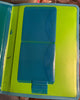 Vintage Lime Green and Aqua Trimmed Soft Plastic tri-fold Portfolio With File Folder Section - Document Pocket - Pen Holders - 2 Smaller Pockets - Pre-Owned - JAMsCraftCloset