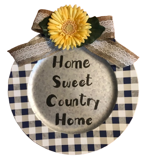 Dollar Tree Plastic Navy Blue and Silver CHARGER PLATE Farmhouse Country Wall Art HOME SWEET COUNTRY HOME Handmade Gift Idea Crafters Delight {{ JAMsCraftCloset }}