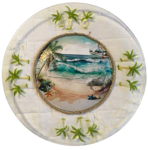 Dollar Tree CLEAR ROUND Plastic PLATE Beach Scene 1 Wall Art Design Handmade Home Decor Gift Idea Crafters Delight {{ JAMsCraftCloset }}