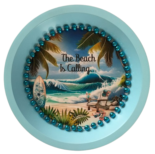 Pie Pan Pale Aqua THE BEACH IS CALLING Beach House Lake House Decor Wall Art Handmade Hand Painted Repurposed Upcycled Gift Idea - JAMsCraftCloset