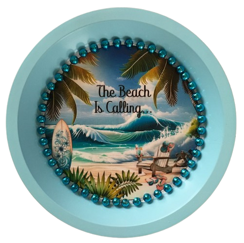 Pie Pan Pale Aqua THE BEACH IS CALLING Beach House Lake House Decor Wall Art Handmade Hand Painted Repurposed Upcycled Gift Idea - JAMsCraftCloset