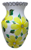 Glass WHITE Vase Decoupaged YELLOW SILK FLOWERS HAND PAINTED LEAVES and BLING Wedding Decor Shelf Sitter Floral Vase Flower Vase Gift Idea Table Decor Centerpiece Home Decor Cottage Chic Farmhouse Decor Victorian Decor - JAMsCraftCloset