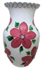 Glass WHITE Vase Decoupaged RED SILK FLOWERS HAND PAINTED LEAVES and BLING Wedding Decor Shelf Sitter Floral Vase Flower Vase Gift Idea Table Decor Centerpiece Home Decor Cottage Chic Farmhouse Decor Victorian Decor - JAMsCraftCloset