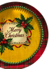 TRAY RED PLAID PLASTIC ROUND Decoupaged Hand Painted Upcycled Repurposed MERRY CHRISTMAS YELLOW BACKGROUND Home Decor Christmas Wall Art Shelf Sitter Gift - JAMsCraftCloset