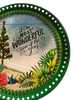 TRAY GREEN PLASTIC ROUND Decoupaged Hand Painted Upcycled Repurposed BEACH SCENE - MOST WONDERFUL TIME OF THE YEAR Home Decor Christmas Wall Art Shelf Sitter Gift - JAMsCraftCloset