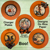 PLATE CHARGER ORANGE PLASTIC ROUND DECOUPAGED Upcycled Repurposed Wall Art or Shelf Sitter I GHOST PEOPLE ALL YEAR ROUND Halloween Decor Home Decor Gift {{ JAMsCraftCloset }}