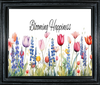 RECTANGLE SHAPED Digital Graphic Design BLOOMING HAPPINESS - TULIPS and BLUE LUPINE - PNG SVG Lake House Sign Farmhouse &nbsp;Country Home Cabin KITCHEN Wall Art Decor Wreath Design Gift Crafters Delight HAPPY CRAFTING - JAMsCraftCloset
