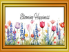 RECTANGLE SHAPED Digital Graphic Design BLOOMING HAPPINESS - TULIPS and BLUE LUPINE - PNG SVG Lake House Sign Farmhouse &nbsp;Country Home Cabin KITCHEN Wall Art Decor Wreath Design Gift Crafters Delight HAPPY CRAFTING - JAMsCraftCloset