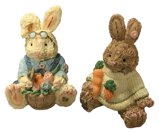 Vintage Easter Bunny With Carrot Sweater and Bunny With Glasses on Head Shelf Sitter Very Detailed Discontinued Collectible SET OF 2 - JAMsCraftCloset