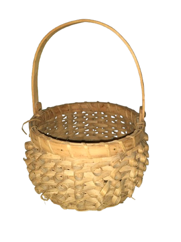 Basket Vintage Round Woven Basket With Bumps and Handle Collectible Rare Gift Idea Basket Collector Farmhouse Country Home Decor {{ JAMsCraftCloset }}