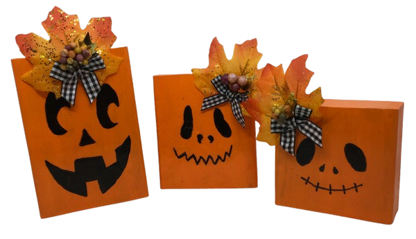 PUMPKIN JACK-O-LANTERN SET OF 3 Chunky Wooden Hand Painted Handmade Kitchen Fall Halloween Decoration Home Decor Set of 3- JAMsCraftCloset