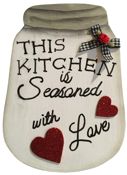 SEASONED WITH LOVE Wood Canning Jar Handmade Hand Painted Wall Art Kitchen Decor Gift Idea Unique One of a Kind - JAMsCraftCloset