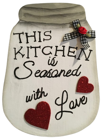 SEASONED WITH LOVE Wood Canning Jar Handmade Hand Painted Wall Art Kitchen Decor Gift Idea Unique One of a Kind - JAMsCraftCloset