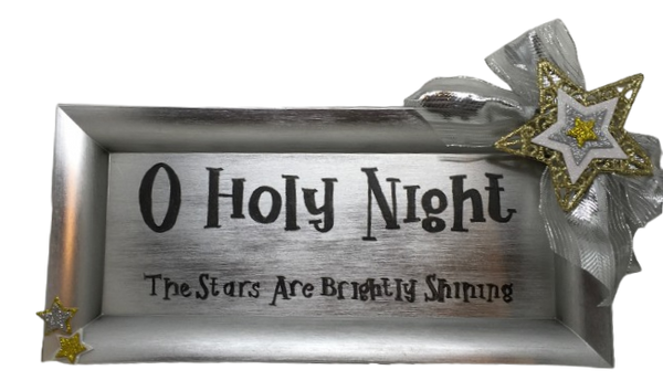 Dollar Tree Plastic SILVER TRAY Christmas Holiday Wall Art OH HOLY NIGHT Handmade Gift Idea Crafters Delight - JAMsCraftCloset