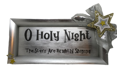 Dollar Tree Plastic SILVER TRAY Christmas Holiday Wall Art OH HOLY NIGHT Handmade Gift Idea Crafters Delight - JAMsCraftCloset