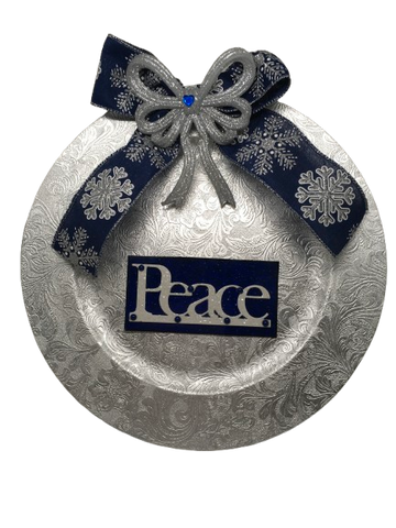 Dollar Tree Plastic Silver CHARGER PLATE Christmas Holiday Wall Art PEACE and SNOWFLAKE THEME Handmade Gift Idea Crafters Delight - JAMsCraftCloset