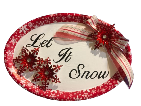 Dollar Tree Plastic Red and White Snowflake TRAY Christmas Holiday Wall Art LET IT SNOW Handmade Gift Idea Crafters Delight {{ JAMsCraftCloset }}