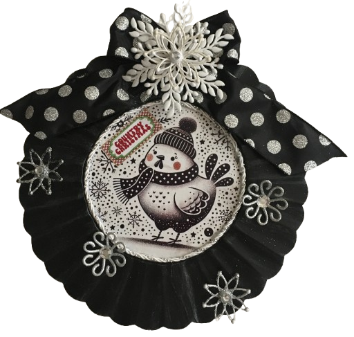 Black CHARGER PLATE Christmas Holiday Wall Art HEN Silver and White SNOWFLAKE COUNTRY CHRISTMAS Handmade Gift Idea Crafters Delight - JAMsCraftCloset