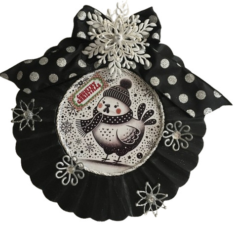 Black CHARGER PLATE Christmas Holiday Wall Art HEN Silver and White SNOWFLAKE COUNTRY CHRISTMAS Handmade Gift Idea Crafters Delight - JAMsCraftCloset