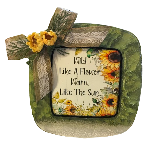 Dollar Tree CLEAR SQUARE Plastic PLATE Farmhouse Country Wall Art Sunflower Design WILD LIKE A FLOWER WARM LIKE THE SUN Handmade Gift Idea Crafters Delight {{ JAMsCraftCloset }}