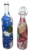 GLASS BOTTLE WHITE With Decoupaged BLUE SILK FLOWERS and PEARLS Shelf Sitter Home Decor Country Farmhouse Decor Wedding Decor Gift Idea - JAMsCraftCloset
