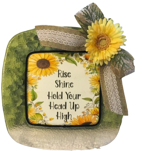 Dollar Tree CLEAR SQUARE Plastic PLATE Farmhouse Country Wall Art Sunflower Design RISE SHINE HOLD YOUR HEAD UP HIGH Handmade Gift Idea Crafters Delight {{ JAMsCraftCloset }}