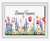 RECTANGLE SHAPED Digital Graphic Design BLOOMING HAPPINESS - TULIPS and BLUE LUPINE - PNG SVG Lake House Sign Farmhouse &nbsp;Country Home Cabin KITCHEN Wall Art Decor Wreath Design Gift Crafters Delight HAPPY CRAFTING - JAMsCraftCloset