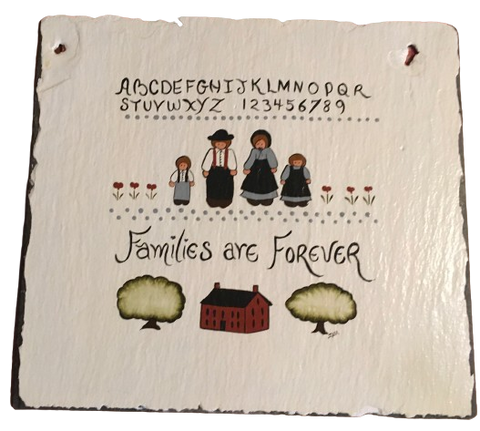 Antique Roof Slate Hand Painted FAMILIES ARE FOREVER RED AND GOLD HOUSE Unique Country Farmhouse Wall Art Amish/Pilgrims Gift - JAMsCraftCloset