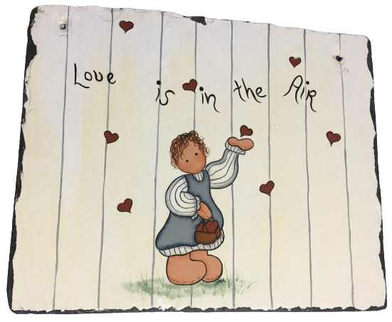 Antique Roof Slate Hand Painted LOVE IS IN THE AIR Unique Country Farmhouse Wall Art Amish/Pilgrims Gift - JAMsCraftCloset