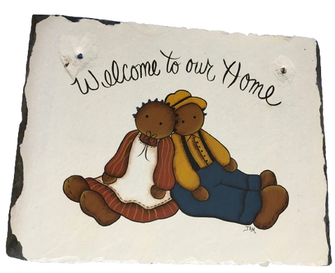 Antique Roof Slate Hand Painted WELCOME TO OUR HOME Black Americana Unique Country Farmhouse Wall Art Amish/Pilgrims Gift - JAMsCraftCloset