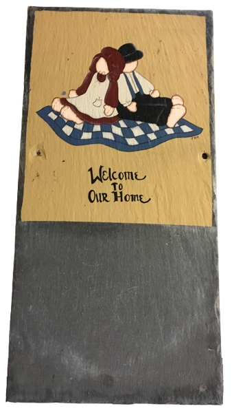Antique Roof Slate and Chalkboard Vintage Hand Painted WELCOME TO OUR HOME Unique Country Farmhouse Home Decor Wall Art Welcome Sign Family Gift - JAMsCraftCloset