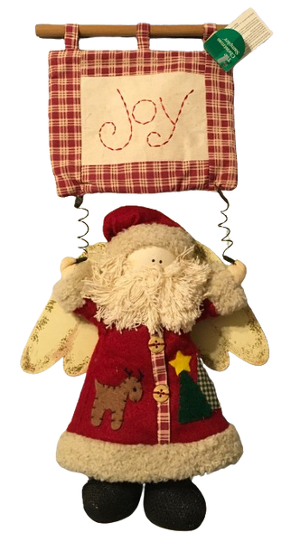 Santa Angel Quilted Folk Art Vintage With JOY Banner Wall Art Holiday Christmas Decor Gift Idea Collectible - JAMsCraftCloset