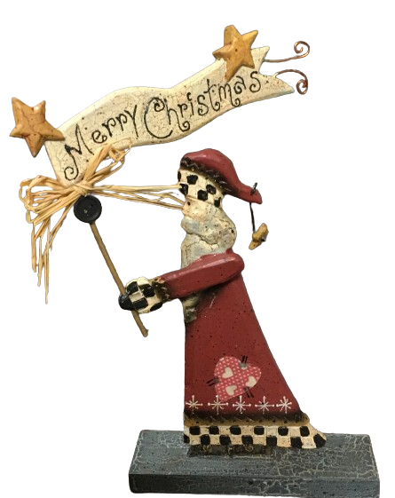 Shelf Sitters SANTA WITH MERRY CHRISTMAS FLAG Wooden Vintage Holiday Decoration Christmas Decor Gift Idea - JAMsCraftCloset