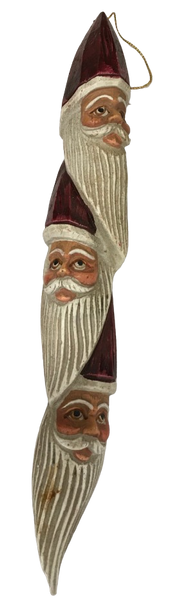 THREE SANTA FACES TREE ORNAMENT Wooden Vintage Holiday Decoration Christmas Decor Gift Idea