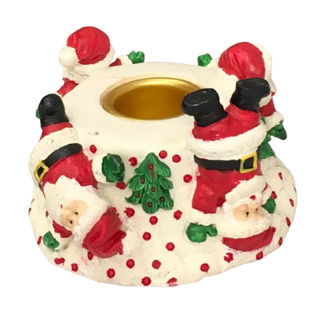 Shelf Sitters FOUR TUMBLING SANTA CANDLESTICK HOLDERS Ceramic Vintage Holiday Decoration Christmas Decor Gift Idea - JAMsCraftCloset