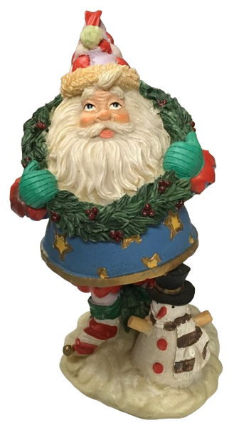 Shelf Sitters Blue Santa With Wreath Around His Neck Resin Vintage Holiday Decoration Christmas Decor Gift Idea Discontinued - JAMsCraftCloset