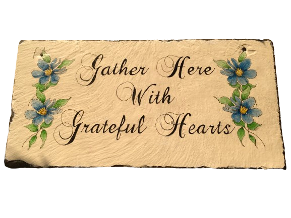 Antique Roof Slate and Chalkboard Vintage Hand Painted GATHER HERE WITH GRATEFUL HEARTS Unique Country Farmhouse Home Decor Wall Art Welcome Sign Family Gift - JAMsCraftCloset