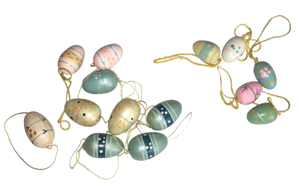 Vintage Wooden Easter Eggs - Hand Painted Holiday Decorations - 14 Total Tree Decorations Easter Egg Tree Collectible Rare Discontinued Gift Idea