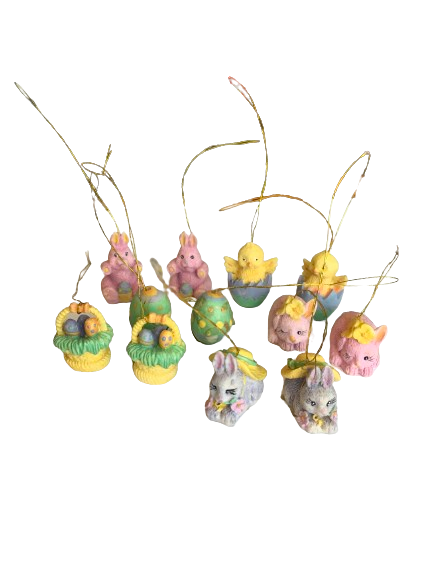 Vintage Bisque-Resin Mini Easter Ornaments - Holiday Decorations - 12 Total - Tree Decorations Easter Egg Tree Collectible Rare Discontinued Gift Idea - JAMsCraftCloset