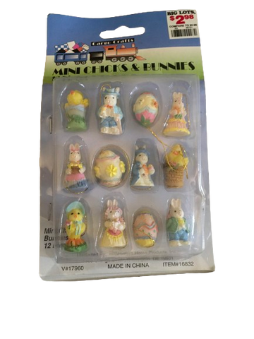 Vintage Bisque-Resin Mini Chicks and Bunnies Easter Ornaments - Holiday Decorations - 12 Total - Tree Decorations Easter Egg Tree Collectible Rare Discontinued Gift Idea - JAMsCraftCloset