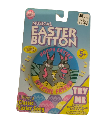 Vintage Musical Metal Round Easter Button - Happy Easter Special Friend - Holiday Decorations - Collectible Rare Discontinued Gift Idea - JAMsCraftCloset