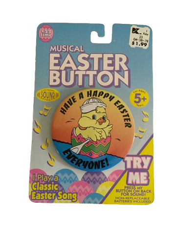 Vintage Musical Metal Round Easter Button - Have A Happy Easter Everyone - Holiday Decorations - Collectible Rare Discontinued Gift Idea - JAMsCraftCloset