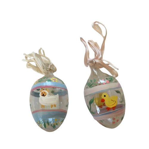 Vintage Set of 2 Plastic Hand Painted Easter Egg Ornaments Tree Decorations Easter Egg Tree Collectible Rare Discontinued Gift Idea - JAMsCraftCloset
