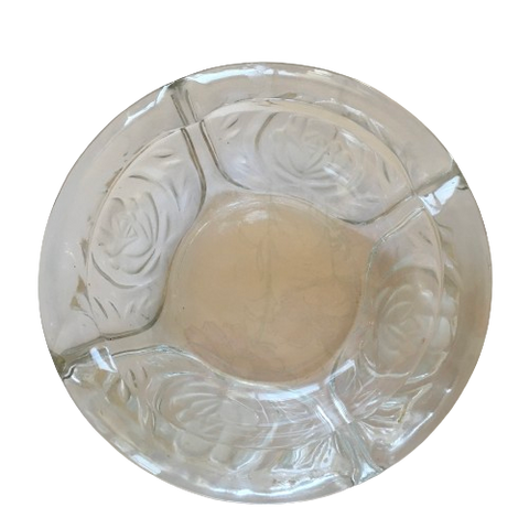 Vintage Round Clear Cut Glass Rose Frosted Floral Design Ashtray - Hard to Fine - Rare -&nbsp; Collectible - Discontinued - Gift Idea Home Decor - JAMsCraftCloset