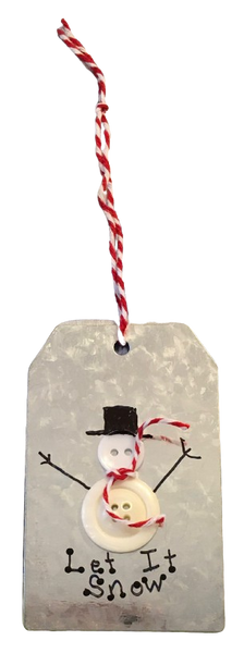 SNOWMAN BUTTON ORNAMENTS Galvanized Tin Metal Christmas Tree Ornament Gift Handmade Holiday Decor Unique Personalized Ornament Stocking Stuffer - JAMsCraftCloset