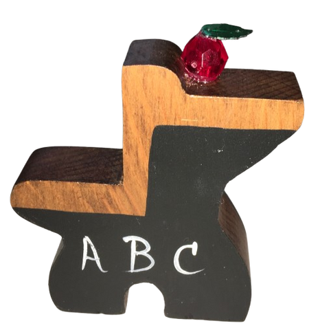 School Desk Wooden Hand Painted Homemade Shelf Sitter Teacher Gift ABC Apple Desk Accessory {{ JAMsCraftCloset }}