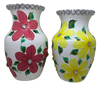 Glass WHITE Vase Decoupaged RED SILK FLOWERS HAND PAINTED LEAVES and BLING Wedding Decor Shelf Sitter Floral Vase Flower Vase Gift Idea Table Decor Centerpiece Home Decor Cottage Chic Farmhouse Decor Victorian Decor - JAMsCraftCloset